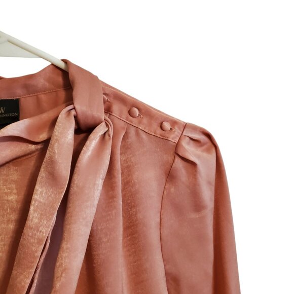 Worthington Dusty Rose Tie Neck Wing Cuff Blouse Large - Picture 5 of 14